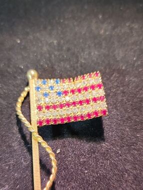 Gold-Tone American Flag Crystal Pin - Red, White & Blue
